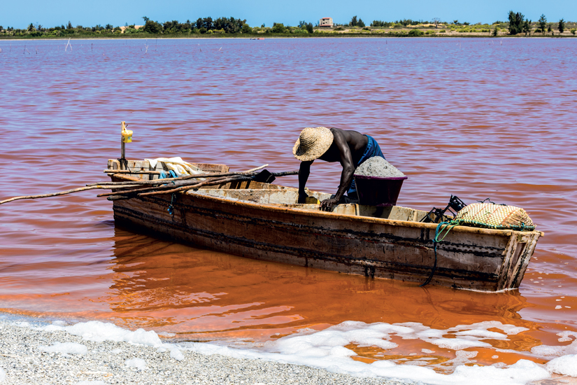 image Senegal homme africain bateau bois lac rouge appele lac retba lac rose 50 fo_86976789