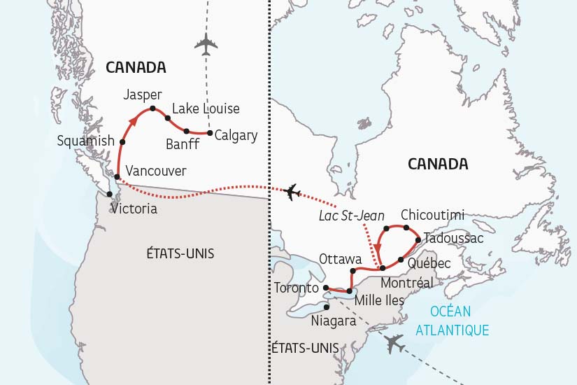 Canada - Est Canadien - Ouest Canadien - Circuit Le Grand Tour du Canada d'Est en Ouest