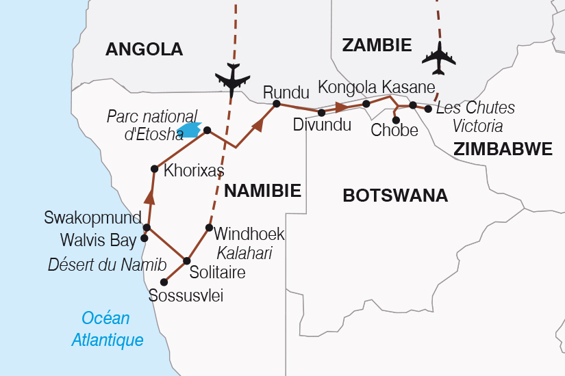 carte Namibie Botswana Zimbabwe Periple au coeur des terres africaines SH 21_359 298566